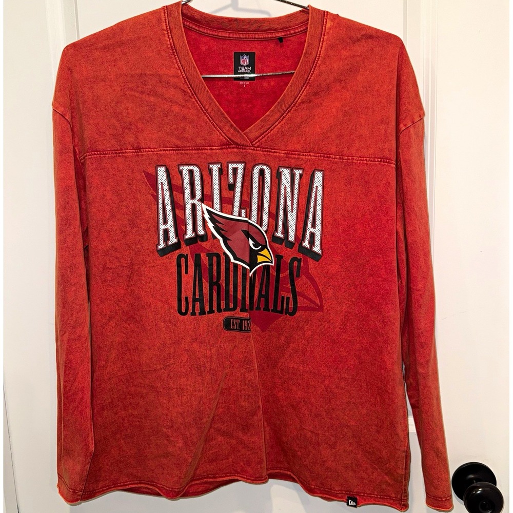 Arizona Cardinals New Era Shirt V-Neck Womens S Red Acid Wash Long Sleeve NFL